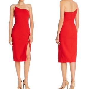 Likely one shoulder red midi dress with gorgeous slit size 6